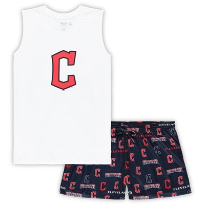 Concepts Sport Women's  White, Navy Cleveland Guardians Plus Size Tank Top And Shorts Sleep Set In White,navy