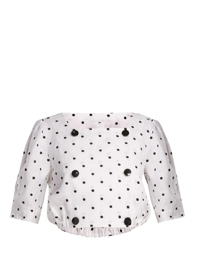 Lisa Marie Fernandez Diana Double-breasted Embroidered Polka-dot Linen  Top In White Black