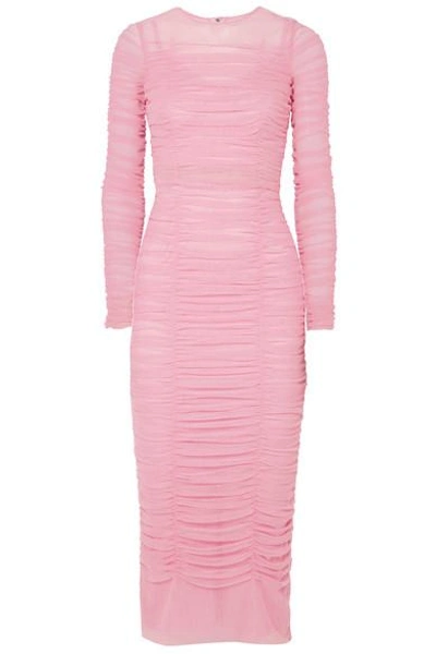 Dolce & Gabbana Ruched Stretch-tulle Midi Dress In Pink