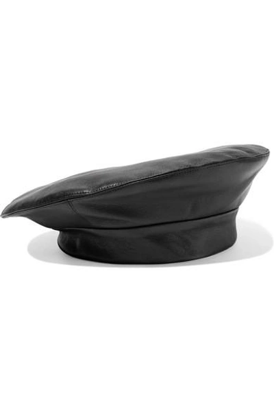 Clyde Leather Beret In Black