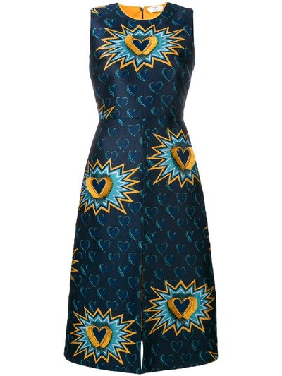 Fendi Heart Jacquard Front Slit A-line Dress In Blue Heart Print