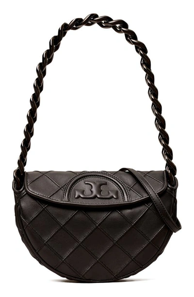 Tory Burch Mini Fleming Soft Crescent Shoulder Bag In Black