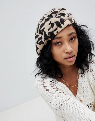 Brixton Felt Beret In Leopard Print - Multi