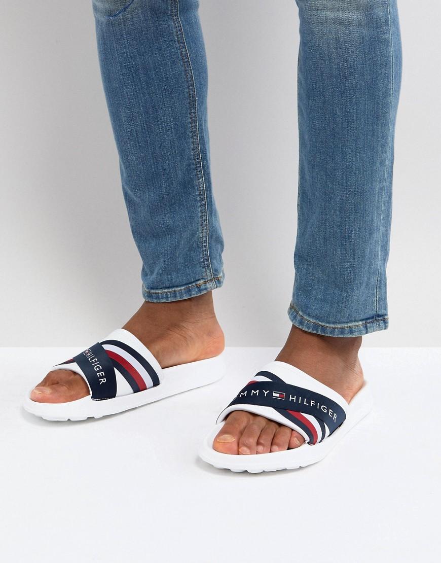 tommy hilfiger splash slides white