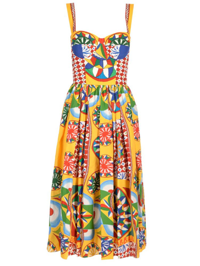 Dolce & Gabbana Graphic-print Midi Dress In Yellow