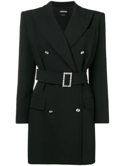 Tom Ford Double-breasted Tailored Wool Belted Cocktail Dress In Black