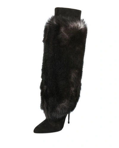 Tom Ford Shearling Fur Knee Boot In Black