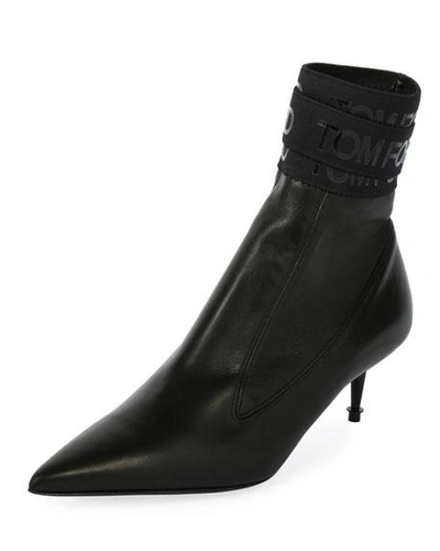 Tom Ford Smooth Booties With Tf Stretch-trim In Black