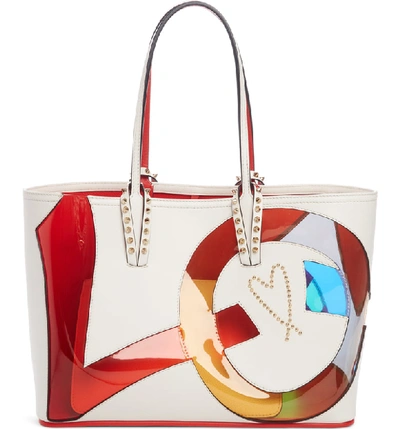 Christian Louboutin Small Cabata Love Embellished Leather Tote - Brown In Latte Multi