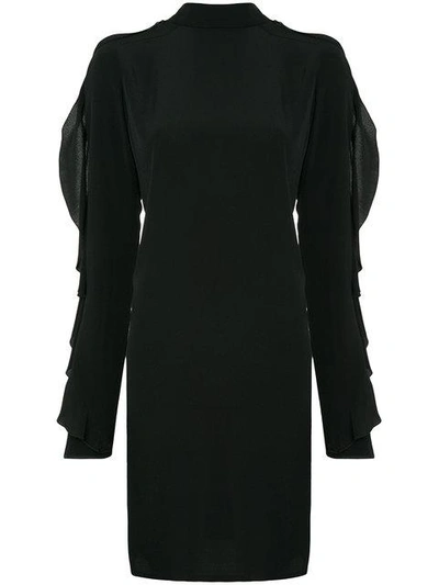 Strateas Carlucci Exposed Orchid Ruffled-sleeve Dress In Black