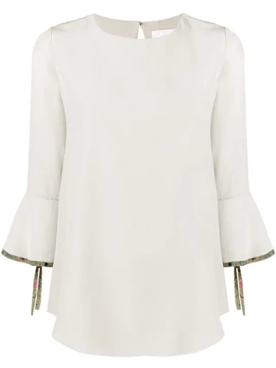 Chloé Bell-sleeve Silk Blouse With Cuff Detail In Grey
