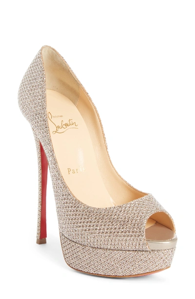 Christian Louboutin Fetish Peep 150mm Platform Red Sole Pumps In Colombe