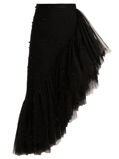 Rodarte Asymmetric Pearl-embellished Ruffle Skirt In Black