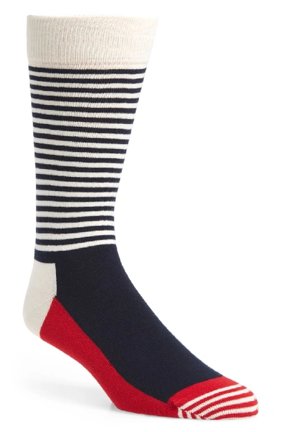 Happy Socks Men's Half Stripe Dress Socks In Navy/red/white