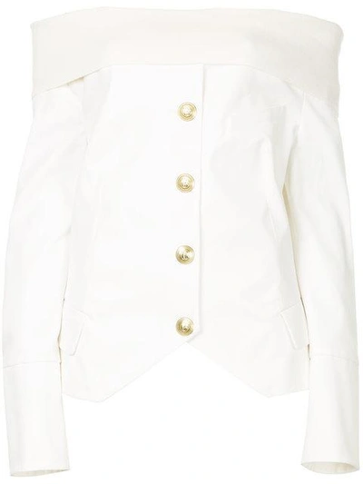 Pierre Balmain Off Shoulder Blazer Style Top In White