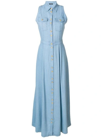 Balmain Long Denim Dress - Blue