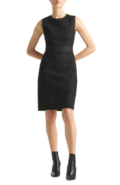 St John Metallic Bouclette Tweed Sleeveless Dress In Black Multi