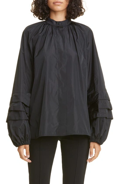 Max Mara Marco Tiered Pleat Blouson-sleeve Collared Blouse In Black