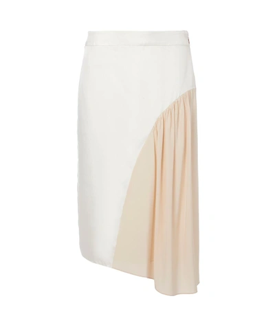 Tibi Ivory/blush Multi Color Block Shirred Skirt