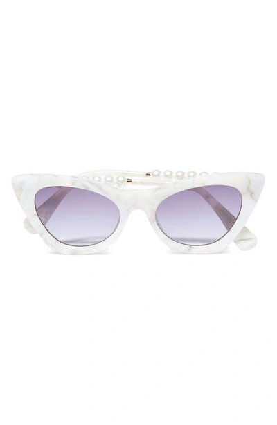 Lele Sadoughi Downtown Cat Eye Faux Pearl Sunglasses, 50mm In White/purple Gradient