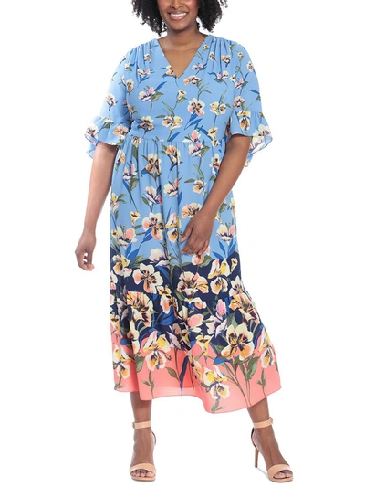 London Times Plus Womens Floral Print Long Maxi Dress In Multi