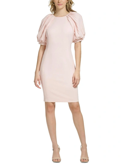 Calvin Klein Womens Gathered Knee Length Sheath Dress In Pink