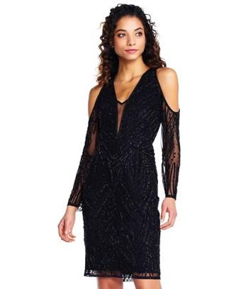 cold shoulder black cocktail dress