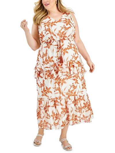 Taylor Plus Womens Printed Long Maxi Dress In Beige