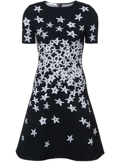Oscar De La Renta Short-sleeve Starfish-print Knit Dress In Black