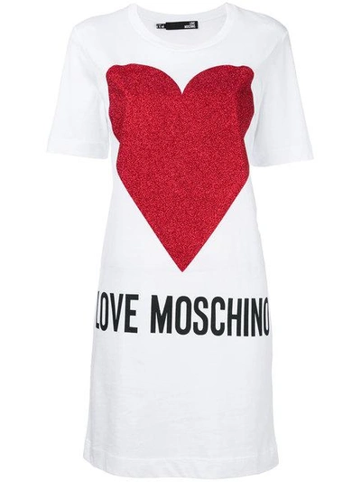 Love Moschino Glittered T-shirt Dress In Bianco