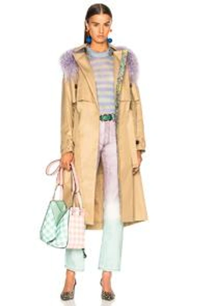 Sandy Liang Leesi Trench Coat With Lamb Shearling In Brown