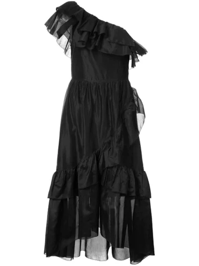 Ulla Johnson Clemente One-shoulder Ruffled Cotton And Silk-blend Organza Midi Dress In Noir