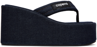 Coperni 105毫米棉质牛仔坡跟凉鞋 In Blue