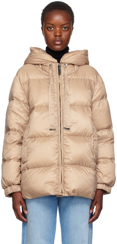 Max Mara Seia Hooded Short Down Jacket In Beige