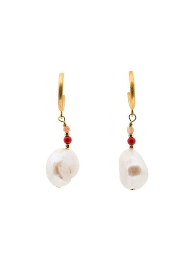 Anni Lu Baroque Pearl Earrings With Pink Coral In White