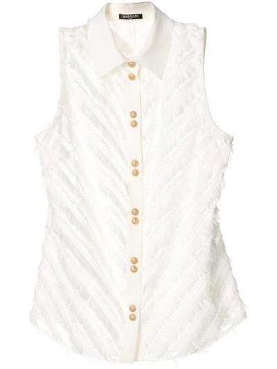 Balmain Fringe-trimmed Sleeveless Shirt In White