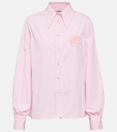 Etro Logo Embroidered Cotton Poplin Shirt In Color Carne Y Neutral