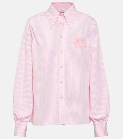 Etro Logo Embroidered Cotton Poplin Shirt In Pastel