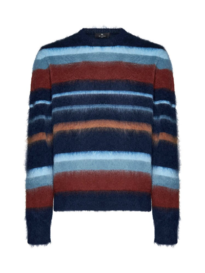 Etro Striped Mohair Knit Crewneck Sweater In Multicolour