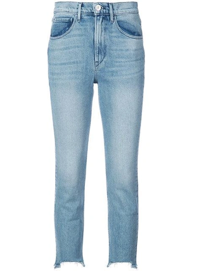 3x1 Straight Leg Raw Hem Cropped Jeans - Blue