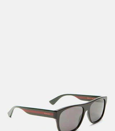 Gucci Square Frame Striped Arm Sunglasses In Black