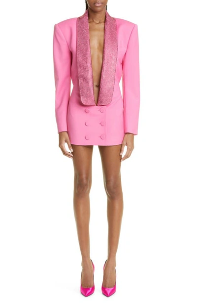 Area Embellished Wool Tuxedo Mini Dress In Pink