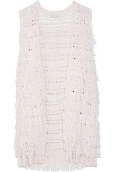 Alice And Olivia Woman Weiss Fringed Open-knit Silk-blend Vest Ecru