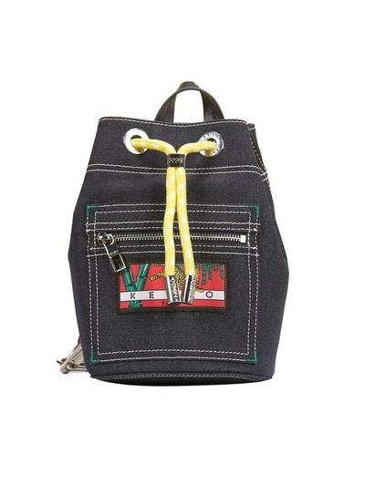 Kenzo Drawstring Backpack In Denim Scuro