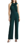 Vince Camuto Women's Signature Stretch Crepe Bow-neck Halter Jumpsuit In Hunter Green