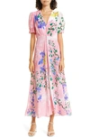 Saloni Lea Print Silk Maxi Dress In 1650-pink Magnolia Plmt