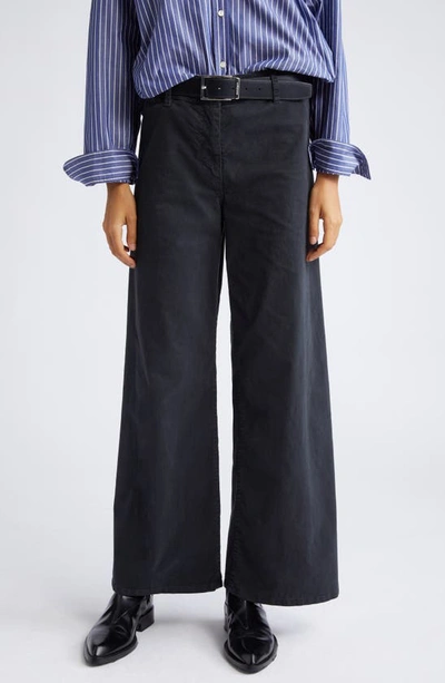 Nili Lotan Megan Wide Leg Twill Trousers In Carbon