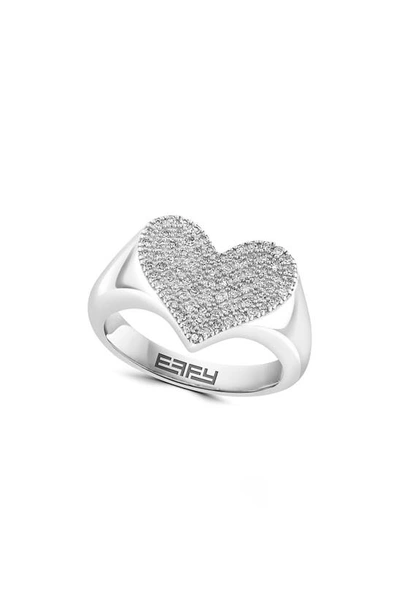Effy Sterling Silver Pavé Diamond Heart Ring In White