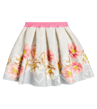 Monnalisa Kids'   Floral Neoprene Skirt In Grey + Cream