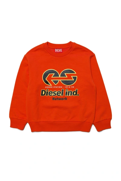 Diesel Kids' Cotton-blend Crew-neck Sweatshirt With Graphics In Orange